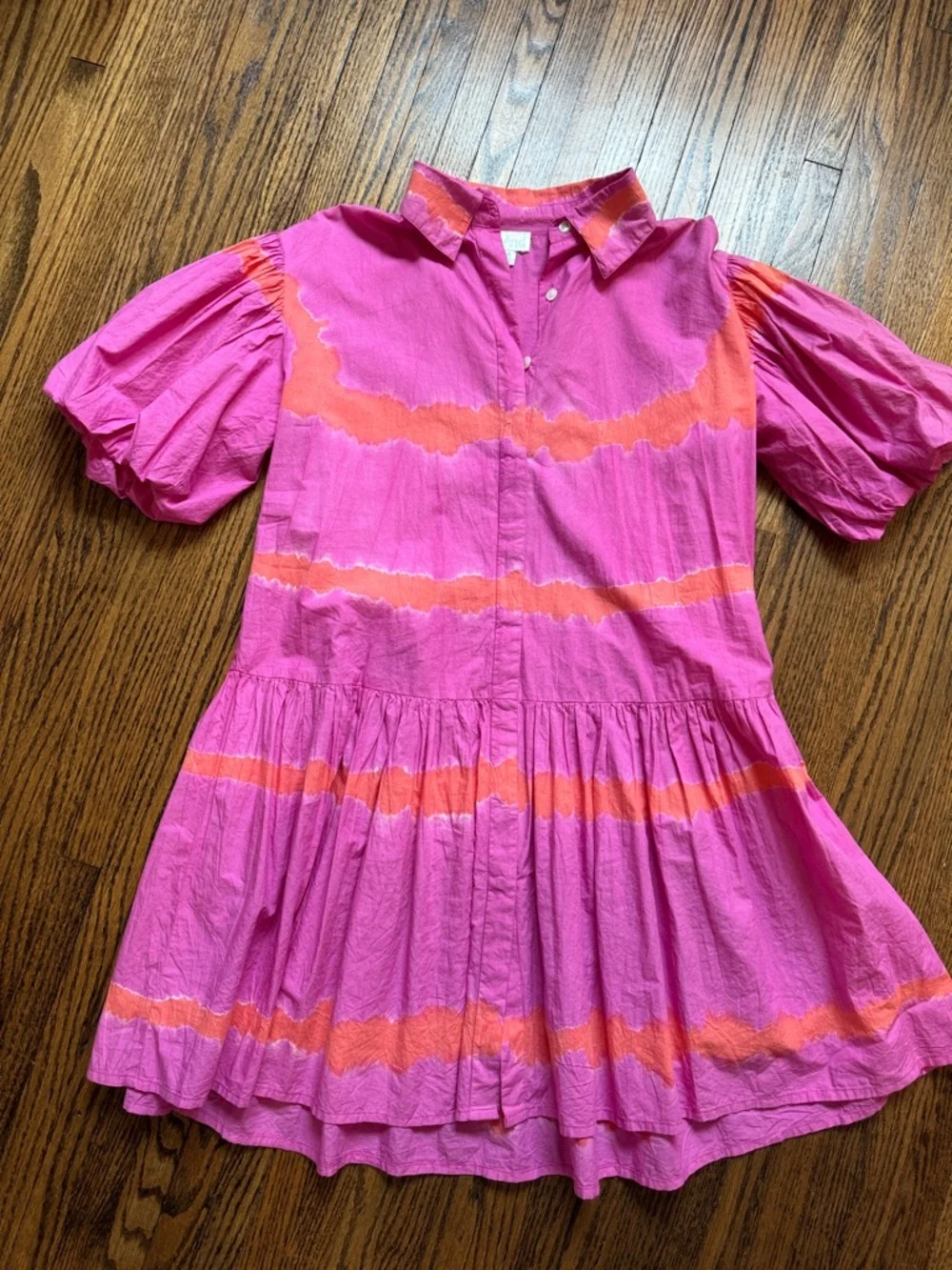 Wknd Button-Front Puff Sleeve Shirt Dress in Pink & Orange Tie-Dye! Like new! 💗🧡 - Picture 1 of 8